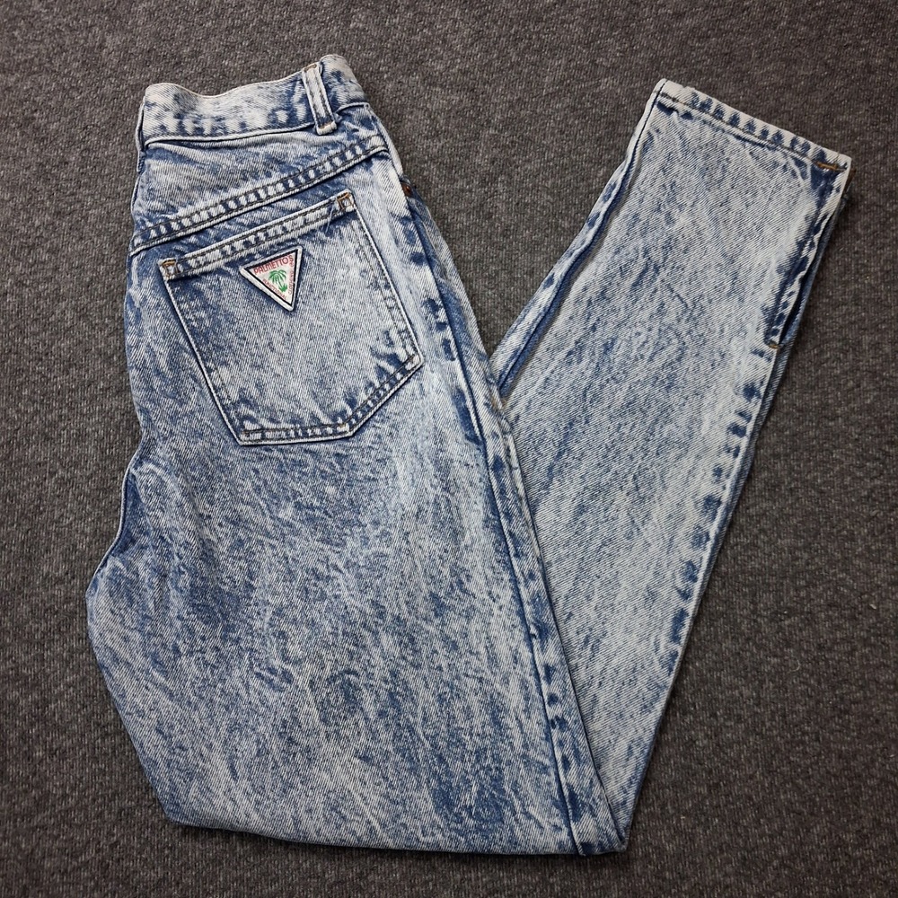 Vintage Palmettos High Waisted Acid Wash Tapered Leg Jeans Blue 80s 23 Waist